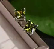 Peridot Princess Cut Sterling Silver Stud Earrings
