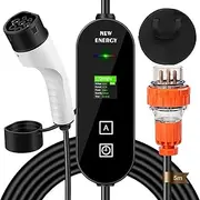 Type 2 EV Charger 32A 7KW, Single Phase EV Home Charger 8A-32A Adjustable Current with Portable Carry Bag/LCD Display/3 PIN Plug, Geartronics Electric Vehicle Charging Station
