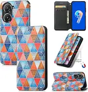 [MUBBAR] Colorful Magnetic Phone Shell Compatible with Asus Zenfone 9 Zenfone9 Cover Fashion Non-Slip Card Slot Wallet Clip Stand Holder Protection Leather Housing (5,Asus Zenfone 9)