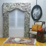 Tiny Toile de jouy Print "Elegant" Dollhouse Curtains -Black-Double w/sheers*