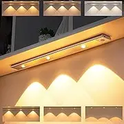 LED Motion Sensor Under Cabinet Light, 3 Hill Light Modes Stepless Dimming Under Closet Lights, Type-C USB Rechargeable Magnetic Counter Night Lights for Kitchen Wardrobe Cupboard