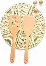 FUNOMOCYA 3Holes Beechwood Turner Spatula Natural Non Stick Kitchen Tool for Easy Storage Flat Shovel for Cooking and Frying High Temperature Resistant Spatula