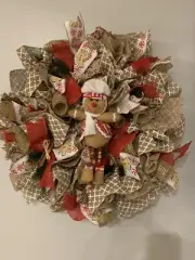 Deco Mesh Gingerbread Holiday Christmas Wreath. One Of A Kind. Handcrafted