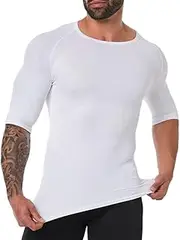 [HSQSMWJ] Men's Compression Shirt Shapewear Slimming Abdomem Control Short Sleeve Seamless Posture Shaper
