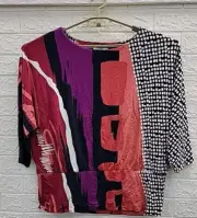 New CHICO'S Touch Of Cool Abstract Banded Hem Tee Multicolor Size XLarge