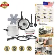 Elegant 23-Piece Non-Toxic Cookware Set - Dishwasher & Oven Safe, White Granite