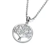 Ladies Sterling Silver and Cubic Zirconia Tree of Life Pendant on Chain Necklace
