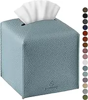 Jeethemy Tissue Box Cover, Square PU Leather Tissue Box Holder, Modern Tissue Case Facial Paper Organizer Dispenser，5X5X5'',Single Blue