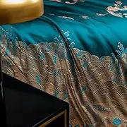 Silk Jacquard Wedding Bedding Set of Five Pieces - Mountain, Sea, Dragon and Phoenix