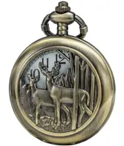 Japan Quartz Movement Pocket Watch with Double Chain (Metal & Leather) (Reind...