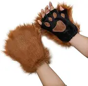 [XINCHIA] Halloween Furry Cat Paw Claw Gloves Plush Bear Fox Wolf Paw Gloves Winter Warm Cartoon Animal Mittens Hairy Hands Animal Paw Gloves Hairy Hand Warmer Handwear Party Cosplay Costume Gloves for Adults