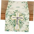 Blessed Cross Eucalyptus Table Runner, Spring 13" x 120", Table Runner Green