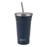 OASIS S/S DOUBLE WALL INSULATED SMOOTHIE TUMBLER W/ STRAW 500ML - NAVY