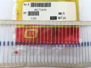 (100 pcs) MK75R0F Ohmite, 1/4 Watt 75 Ohm 1%, Metal Film Resistor (Axial)