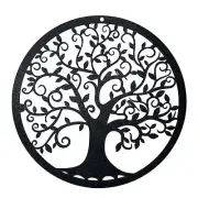 Black Tree of Life Wall Art Round Decorative Hanging Plastic Plaque Boho Decor