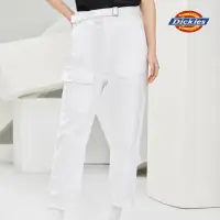 在飛比找momo購物網優惠-【Dickies】女款白色純棉附腰帶口袋設計工裝長褲｜DK0