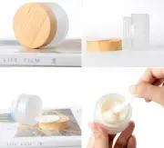 10 Pcs 5 Grams/5 ML Empty Frosted Glass Cream Jars Bottle Vials with Wood Gra...