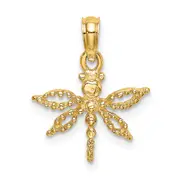 14K Yellow Gold 2-D Mini Dragonfly W/Cut-Out Wings Charm