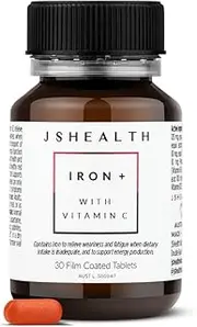 JSHealth Vitamins Iron + Supplement for Energy Support | Iron Deficiency Tablets with Vitamin C and B12 | No Constipation | (30 Tablets)