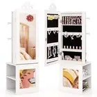 HONEY JOY 3-in-1 Kid Jewelry Cabinet Armoire w/Full Length Mirror & Clothes Rack
