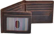 [BULL GUARD] RFID Blocking Bifold Wallets for Men with 2 ID Windows - Large Capacity Full Grain Leather Credit Card Wallet…, Crazy Horse, Rfid Wallet