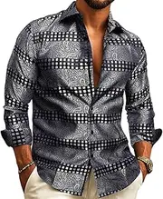 Barry.Wang Mens Dress Shirts Silk Luxury Paisley Big and Tall Long Sleeve Shirt Business Wedding Party Red Black S-3XL
