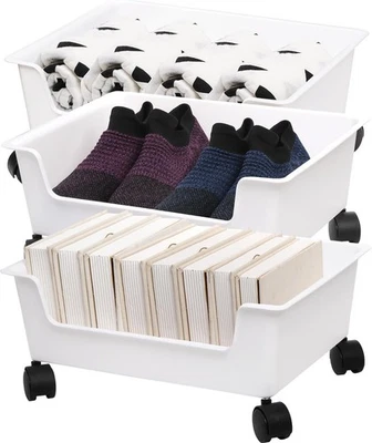 3 Pack Under Bed Storage, Underbed Toys Storage Containers with Wheels, White