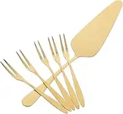 SHOWERORO 1 Set Stainless Steel Cake Server and Fork Knife and Forks for Serving Desserts Fruits and Salads Reusable Utensils for Weddings and Celebrations Elegant Present Packaging