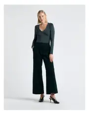 [Cue] Shiny V-Neck Long Sleeve Knit Jumper in Blue