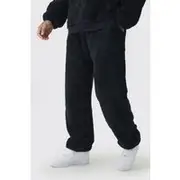 Mens Black Tall Borg Oversized Joggers