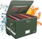 Fireproof Document Box with Lock - Portable Collapsible File Organizer in Green
