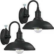 2 Pack Dusk to Dawn Outdoor Wall Lights Mains Powered with Sensor, Gooseneck Vintage Industrial Outside Wall Lights for Farmhouse, Barn, Warehouse, Loft (excl.E27 Bulb)