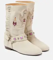 [Isabel Marant] Isabel Marant Siani fringed embroidered suede ankle boots UK 5 white