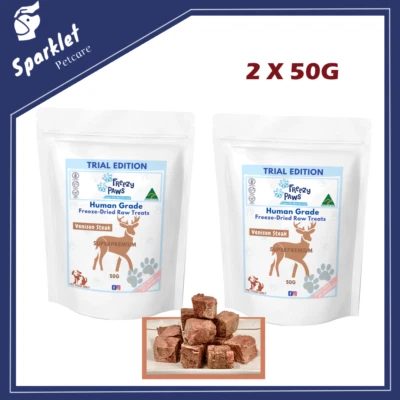 FREEZY PAWS Human Grade Freeze-Dried Venison Steak Dog/Cat Treats AU MADE 100G