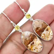 Rosetta Picture Jasper & Citrine 925 Sterling Silver Earrings Jewelry E-1002