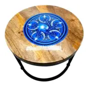 Altar Table Wood and Iron with Blue Pentagram Sticker, Size: 31cm x 31cm x 21 cm