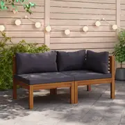 2 Piece Sofa Set with Dark Grey Cushions Solid Acacia Wood vidaXL