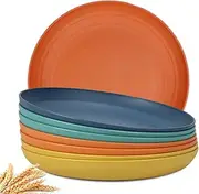 9 inch Deep Dinner Plates Set of 8, Alternative for Plastic Plates Microwave and Dishwasher Safe Wheat Straw Plates for Kitchen Unbreakable Plates with 4 Colors Classic Bright