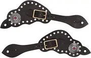 Topyond 1 Pair Leather Rhinestone Vintage Style Spur Strap,Real Cow Leather for Strength and Durability,Retro Design,Metal Buckle,for Boots,Decorative Spurs