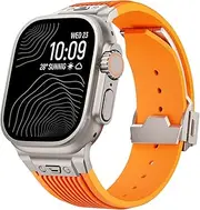 Watch Band Compatible for Apple Watch Ultra 2 Band 49mm 45mm 44mm 42mm, Men Luxury Rugged Silicone Strap with Metal Connector & Folding Clasp for iWatch Ultra Series 9 8 7 6 5 4 3 2 1 SE