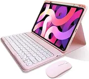Keyboard Case Mouse for iPad Air 11 inch (M2,M3)/ Air 5th 4th Generation 10.9"/ iPad Pro 11 4th/3rd/2nd/1st Gen Cute Round Keys Detachable Color Keyboard (Pink)