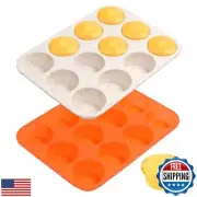 TOSHEX Silicone Muffin Pan 12 Cup Regular Silicone Cupcake Pan [2 Pack] Non-s