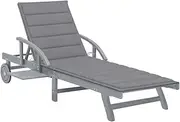 Sun Lounger, Outdoor Sun Lounge Patio Chaise Lounge Reclining Chair Recliner Chair Garden Sun Lounger with Cushion Solid Acacia Wood