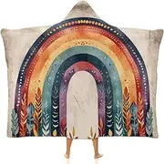 [Ausinbed] Bohemian Rainbow Wearable Cloak Hooded Blanket Fleece Hooded Robe Cloak Arctic Velvet Warm Throw Quilt Poncho Soft Nap Blanket Novelty Blanket Air Conditioning Blanket,60"x80"