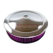 Chrome 14" Muscle Car Style Air Cleaner Carburetor 5-1/8" Neck Washable FlatBase