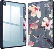 [FINTIE] Hybrid Slim Case for Samsung Galaxy Tab S6 Lite 10.4 Inch 2024/2022/2020 with S Pen Holder, Shockproof Cover with Clear Transparent Back Shell, Blooming Hibiscus