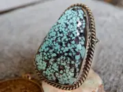 Ladies Adjustable Black Web Turquoise Silver Ring Navajo Lorenzo James Size 9