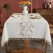 Laolitou Cotton Linen Table Cloth for Dining Table Farmhouse Kitchen Rectangle Tablecloth Coffee Table Cover, Beige, Coffee Flower, 55x70 Inch