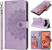 for Google Pixel 6 Case Wallet with Cards Holder,Coque for Google Pixel6 Flower Strap Case,Leather Case Women Flip Cover Bag portefeuille Pour Femmes for Google Pixel 6 Purple