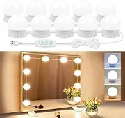 LED Vanity Lights for Mirror, USB-Powered Hollywood Makeup Light with 10 LED Bulbs, 5 Modes & 10-Level Dimmer, 3200K–6500K Stick-On for Salon-Quality Glow
